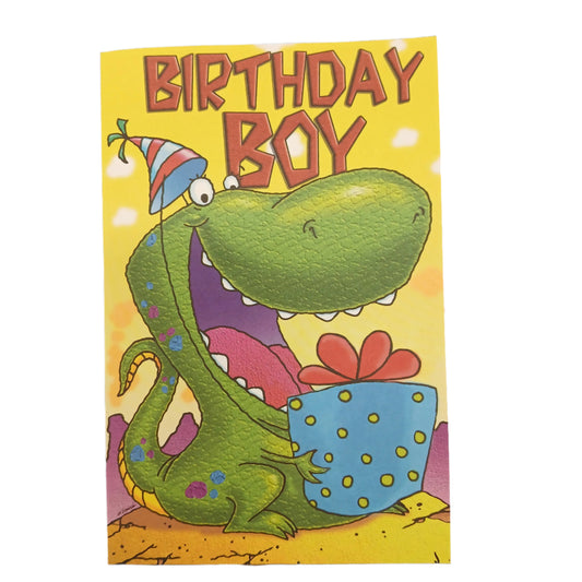 Birthday Card |  Boy 1-4/Dinosaur with present