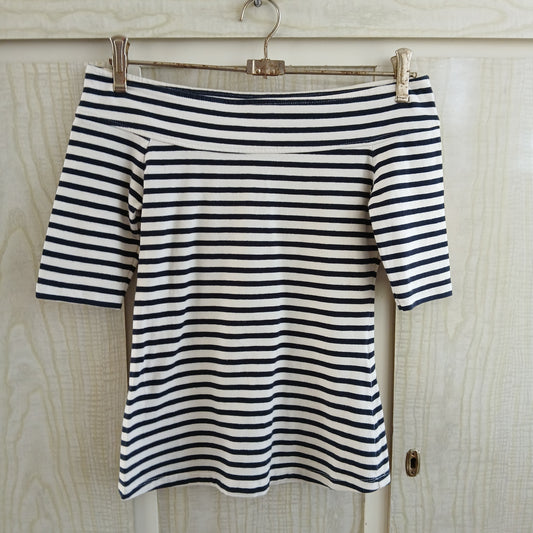 (8) Striped off the shoulder blouse