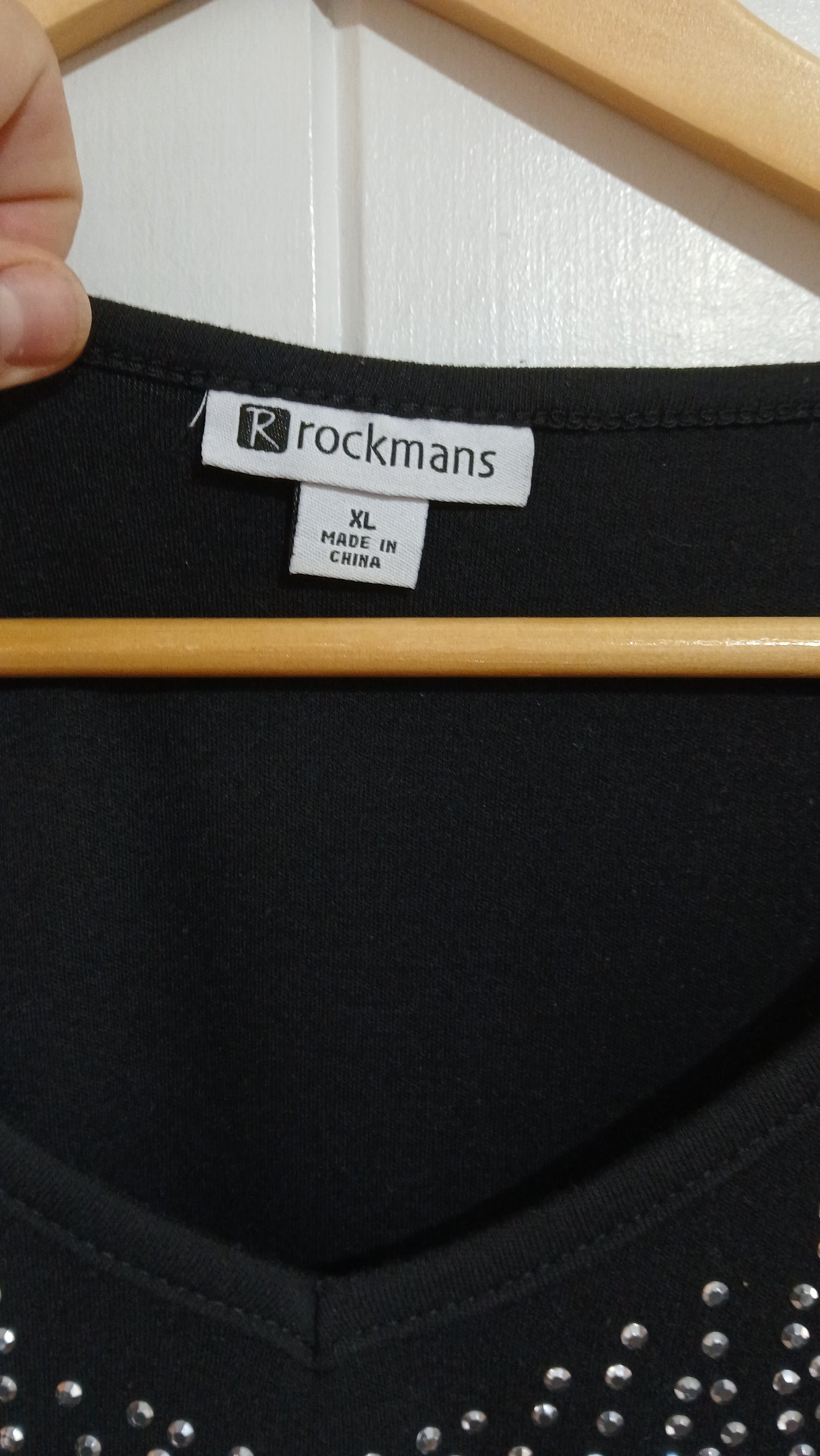 (XL) Rockmans | Diamonte Neck Black Blouse