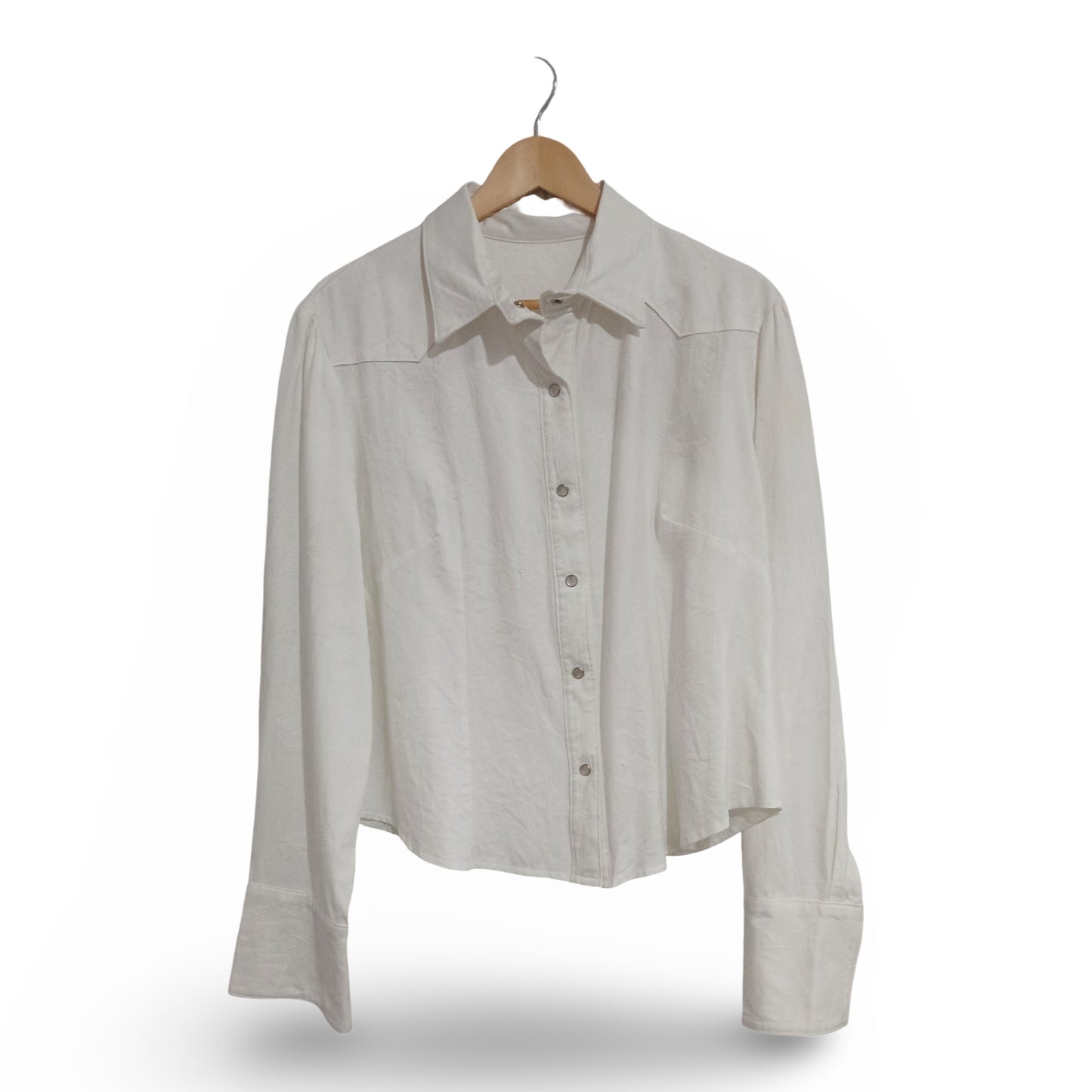 (12/14) Floral Detail White Pearl Snap LS Shirt