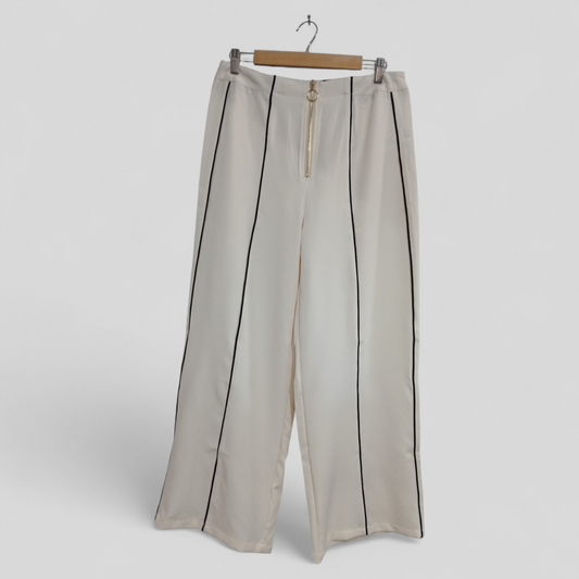 (L) Shein | Cream Black Stripe Pants