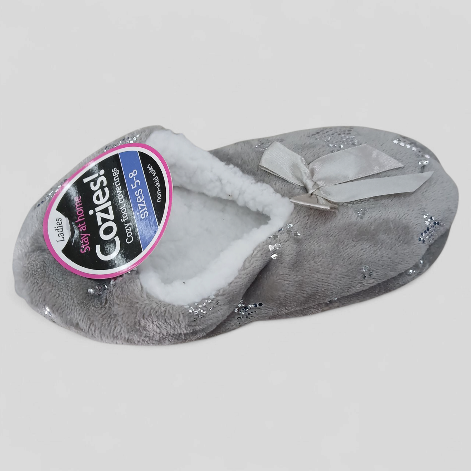 Image of SLIPPERS LADIES COZIES BOWS & SILVER STARS SIZE 5-8