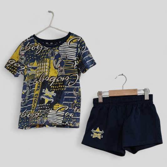 (4JNR) NRL | Cowboys Tee and Shorts Set