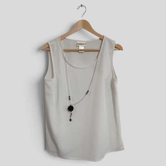 (12) Millers | White Singlet Blouse Necklace Attached