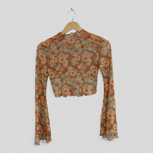 (XS) BNWT | Howdy Hetty | Floral Bell-Sleeve Sheer Crop