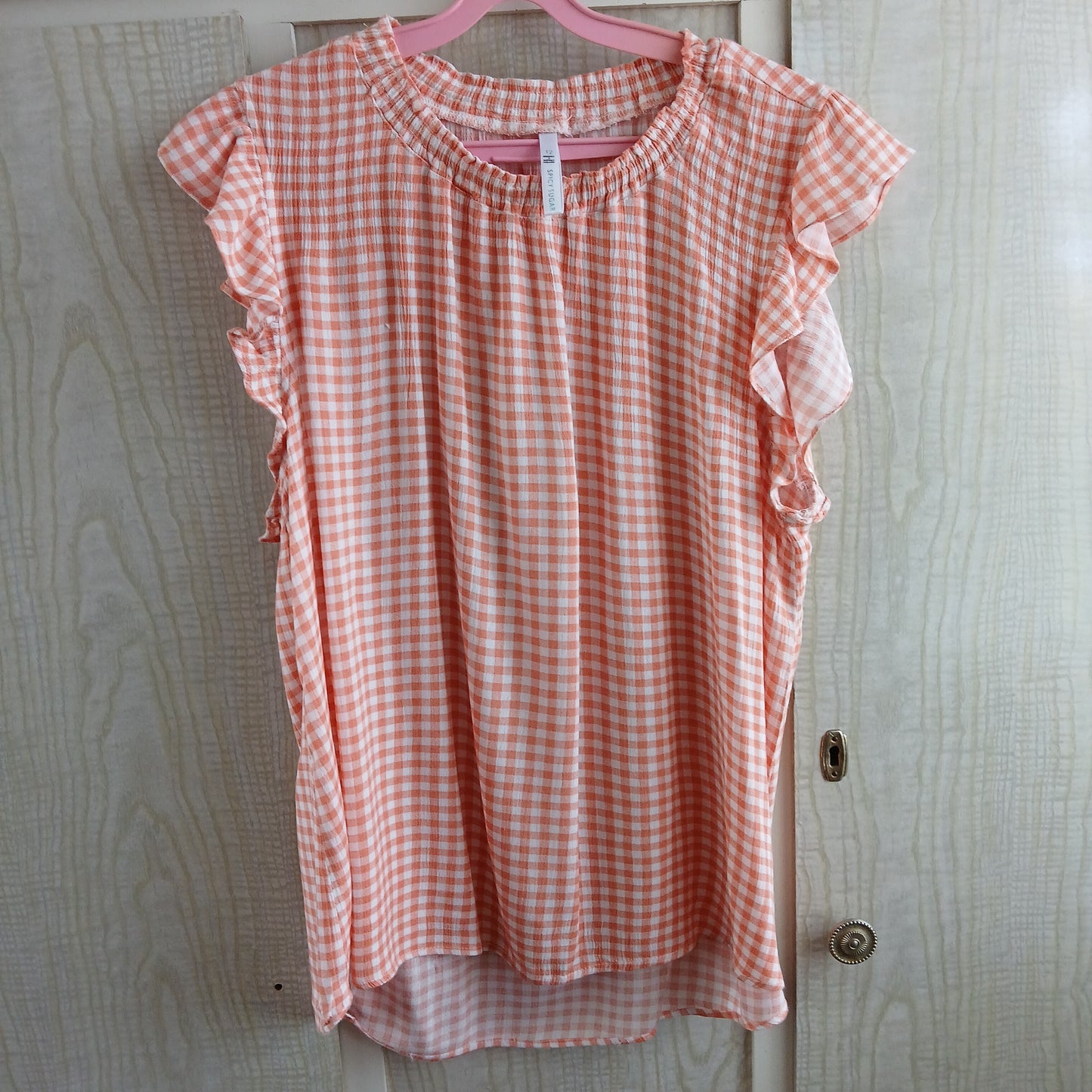 (12) Spicy Sugar Orange Gingham Blouse