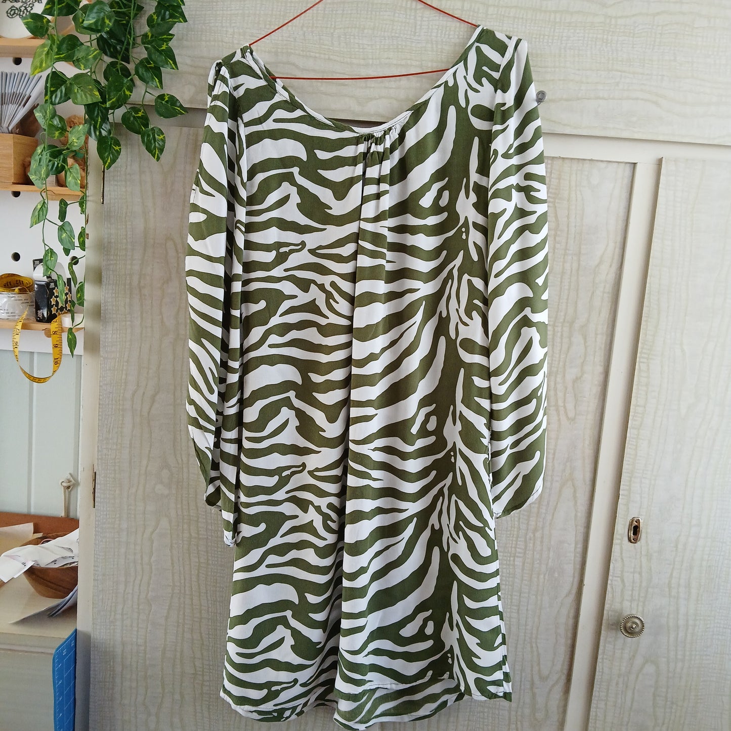 (S) Morning Light Green/ White patterned dress