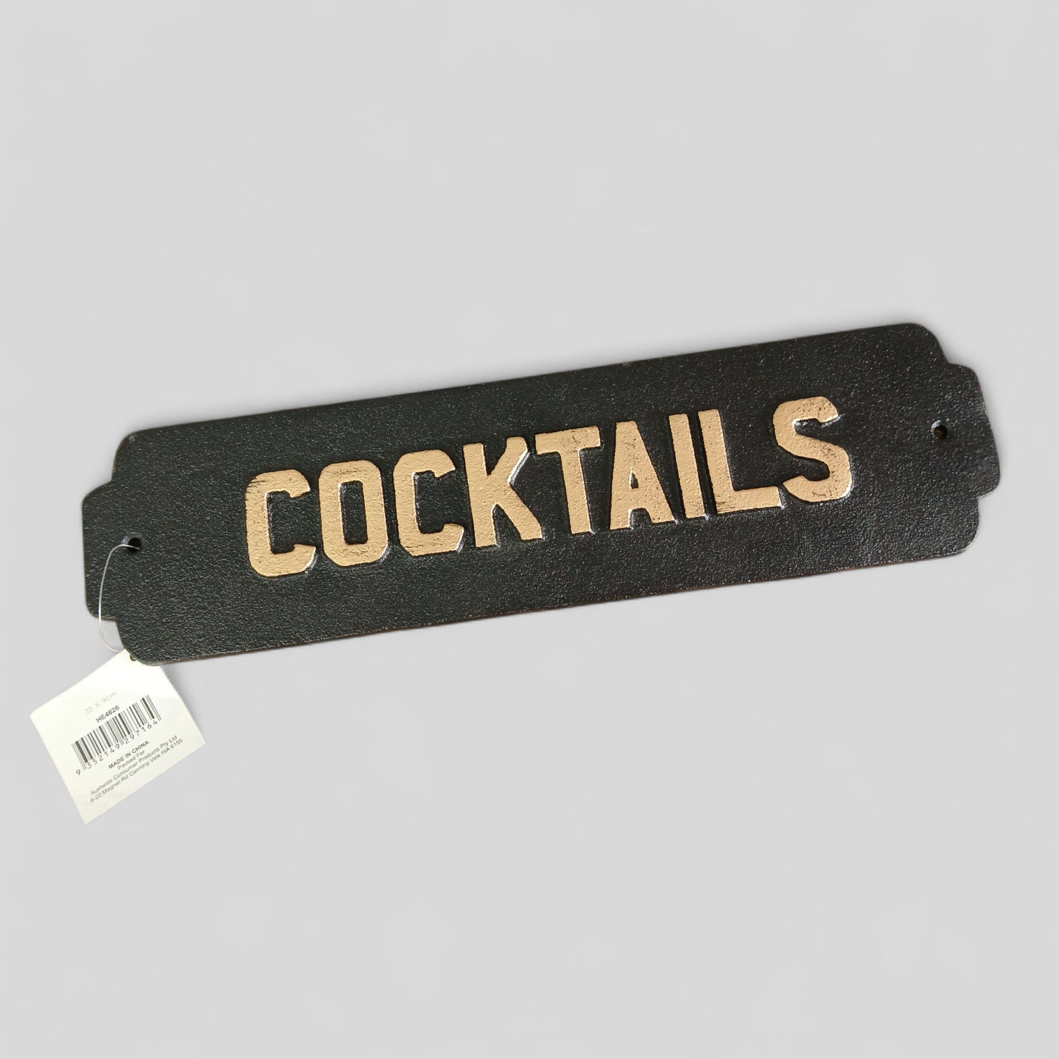 Image of Walta Cast Iron Cocktails Plaque 35 x 9cm | Maine & Crawford