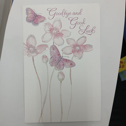 Goodbye Card | Pink flowers and butterflies
