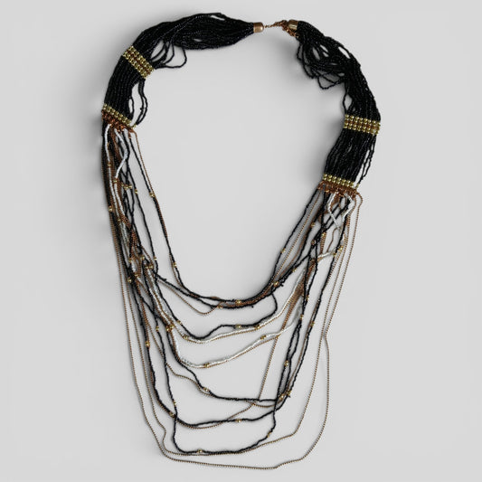 Necklace | Black Gold Fine Beaded Multi