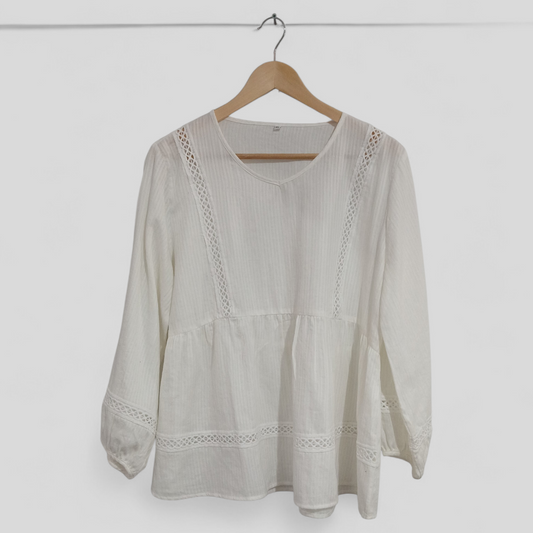 (XL) White LS Blouse