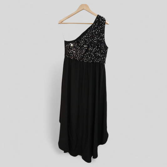 (0XL) Shein Curve | Off the Shoulder Black Sequin Dress
