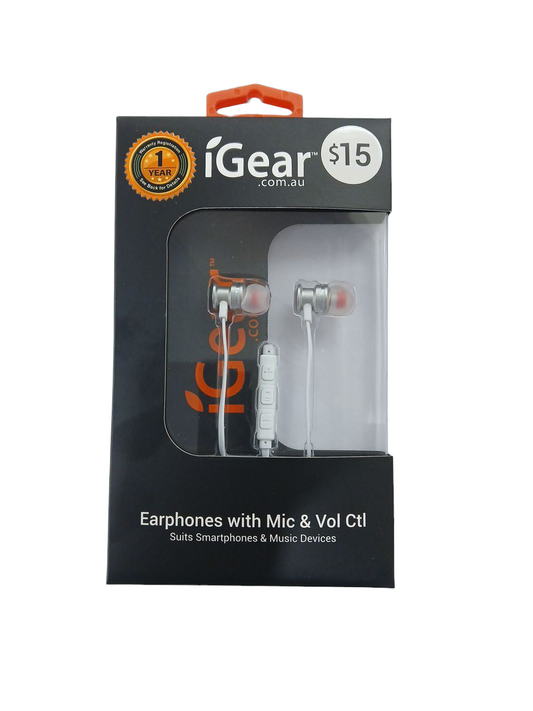 iGear | EARPHONE WITH MIC & VOLUME CONTROL 3.5mm Plug - WHITE
