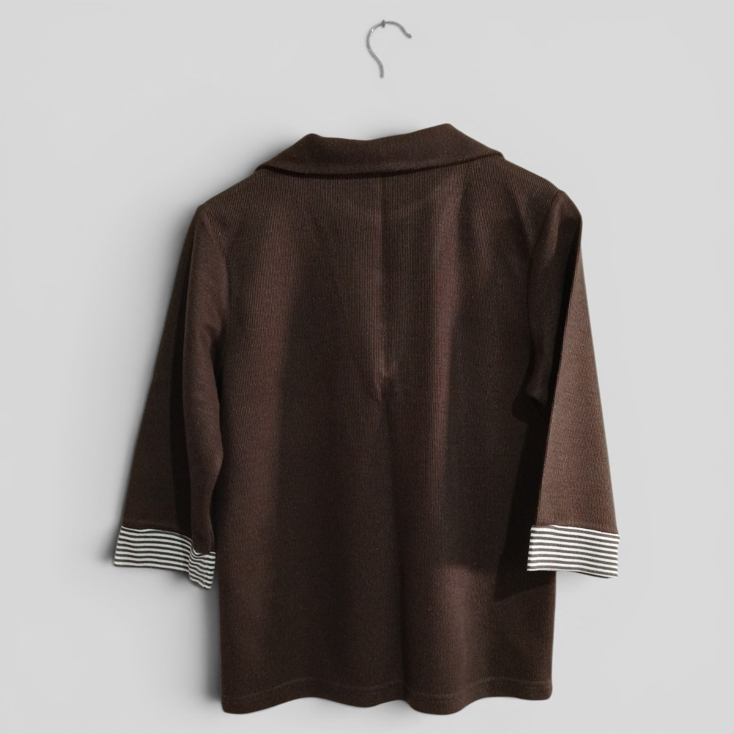 (12) Brown Striped Accent Collared Blouse