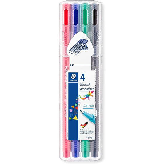 PEN STAEDTLER 0.8MM TRIPLUS BROADLINER BRILLIANT COLOURS PK4